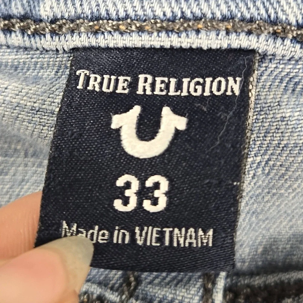 True Religion Men Jeans 33 Light Blue Denim Relaxed Straight Ricky Grunge READ